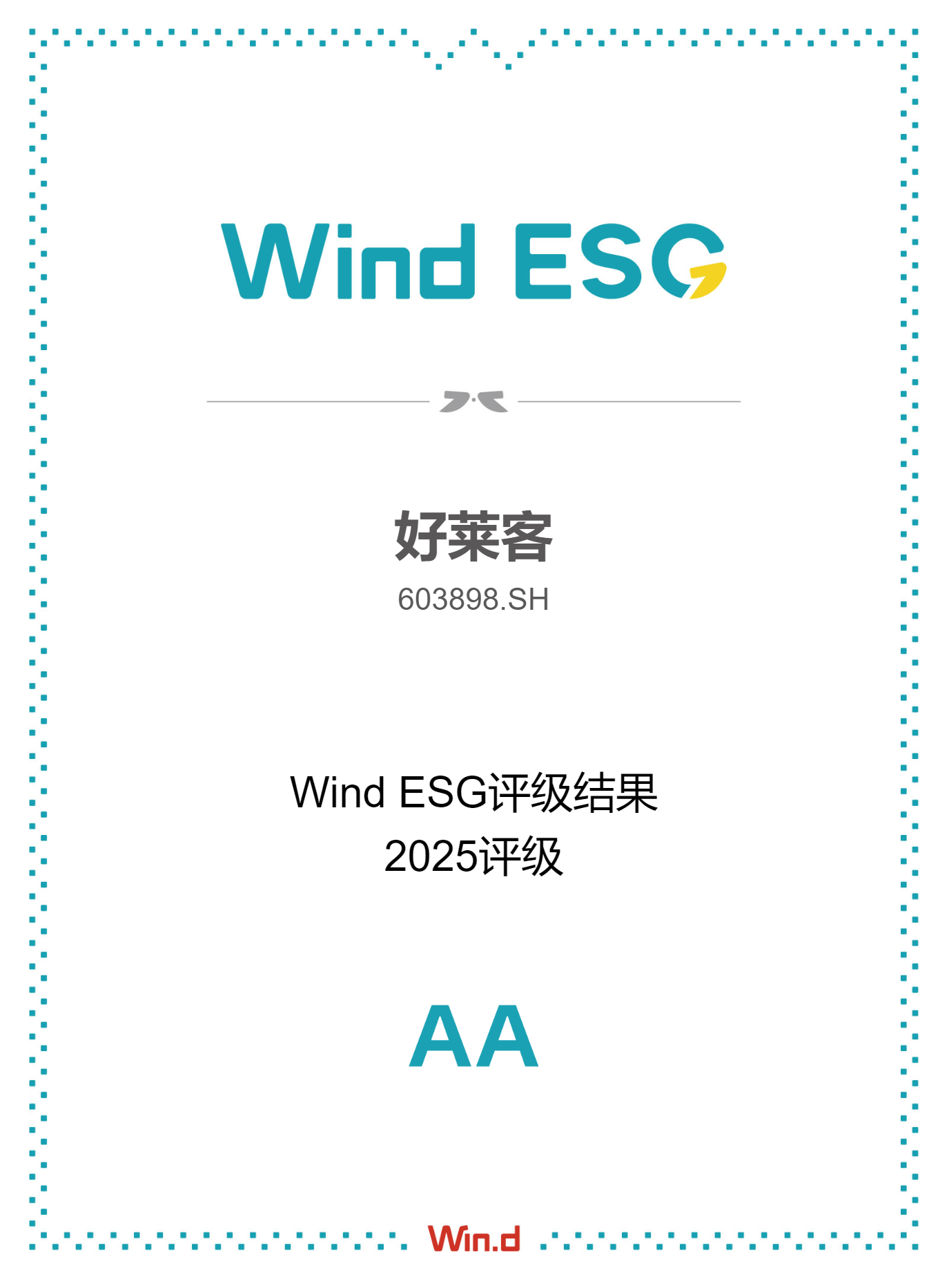 WindESG评级结果2025评级AA